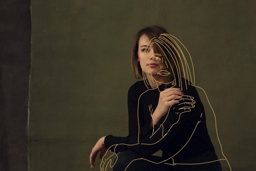 Line Art over the Portrait of a young woman