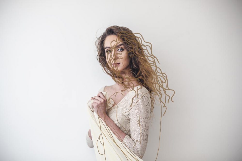 Line Art over the Portrait of a young woman